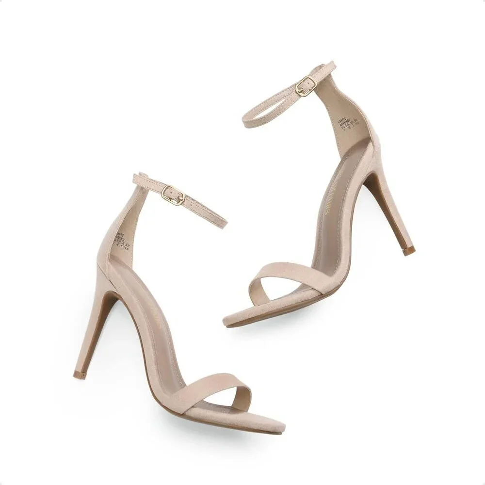 Women's Nude-Suede Flower Ankle Strap Stiletto Round Open Toe Stylish Heel Shoe